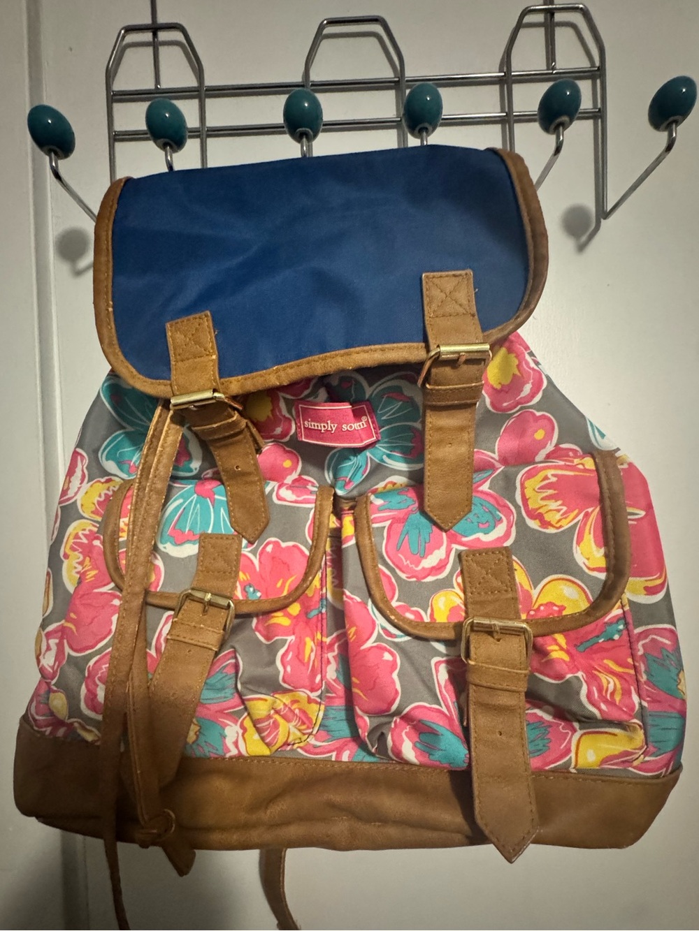 Simply Southern Floral Canvas Backpack in Blue, Pink and Teal